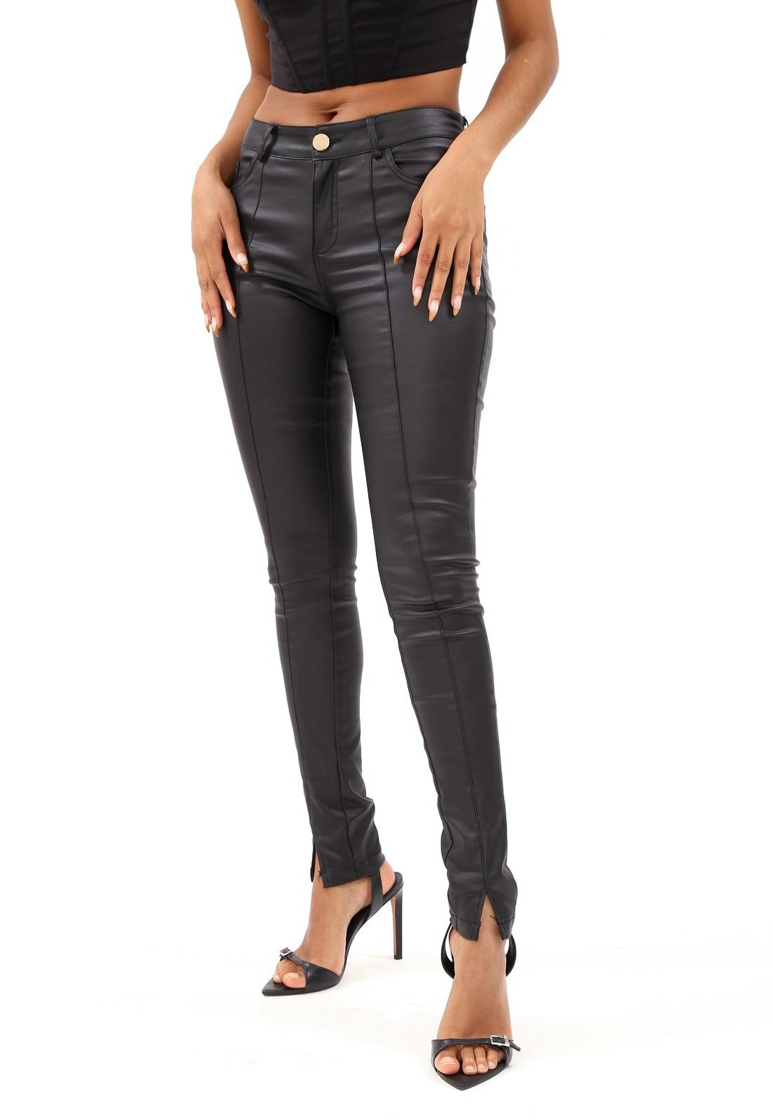 Calca Couro Ecologico Skinny Recorte Forntal g