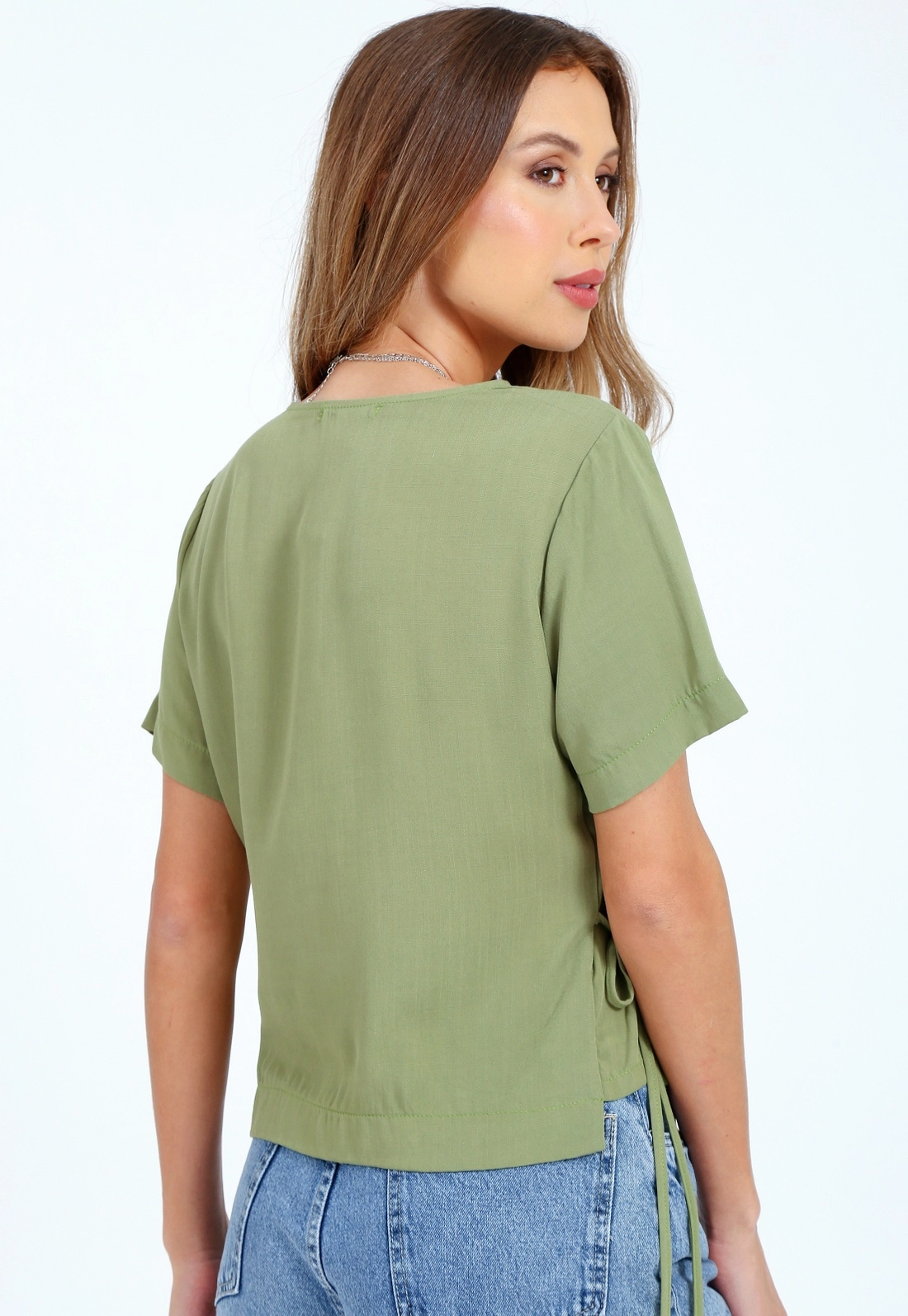 Blusa Viscolinho Manga Curta Viés