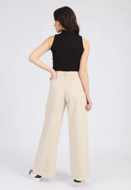 Calça Sarja Wide Leg Bolso Frontal