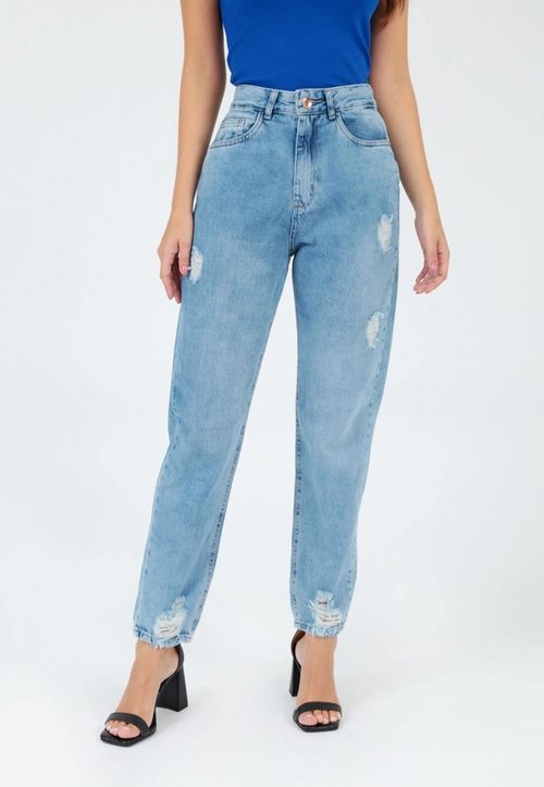 Calça Jeans Mom Barra Destroyed