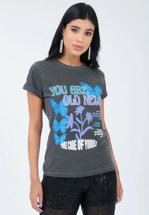 T-Shirt Malha Manga Curta Borboleta