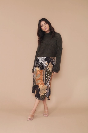 Saia Midi Estampada Maxi Floral Com Fenda