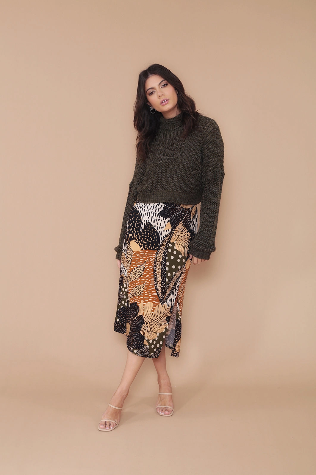 Saia Midi Estampada Maxi Floral Com Fenda