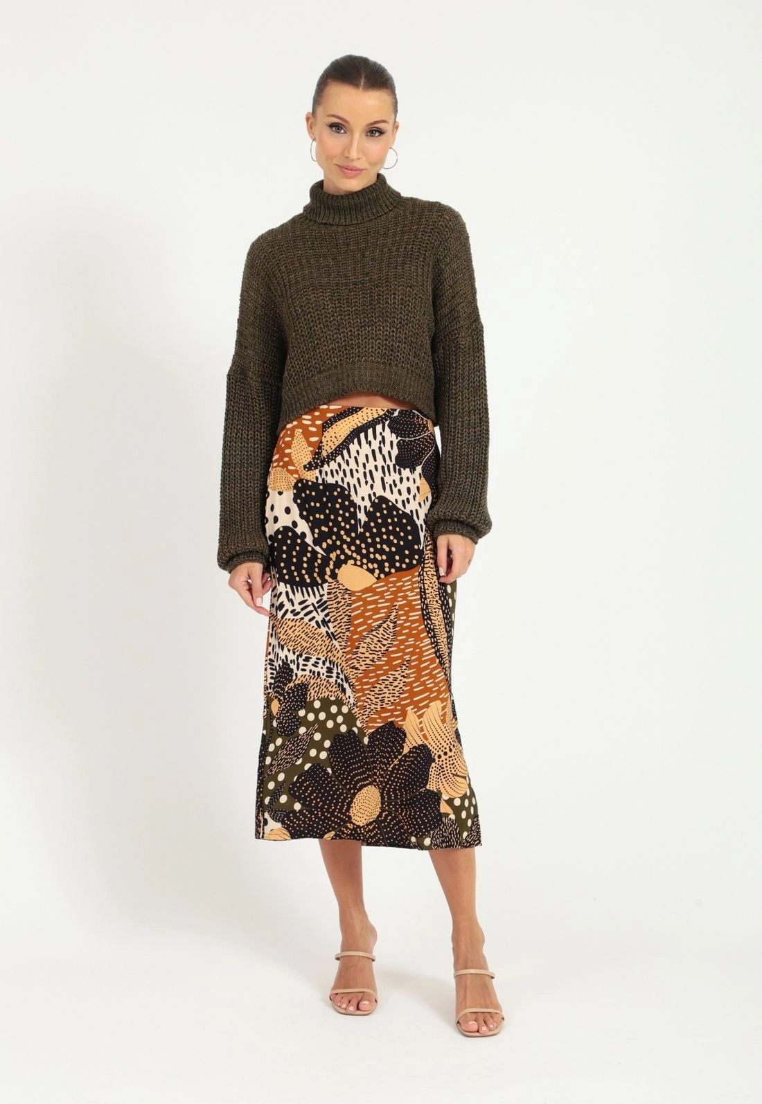 Saia Midi Estampada Maxi Floral Com Fenda