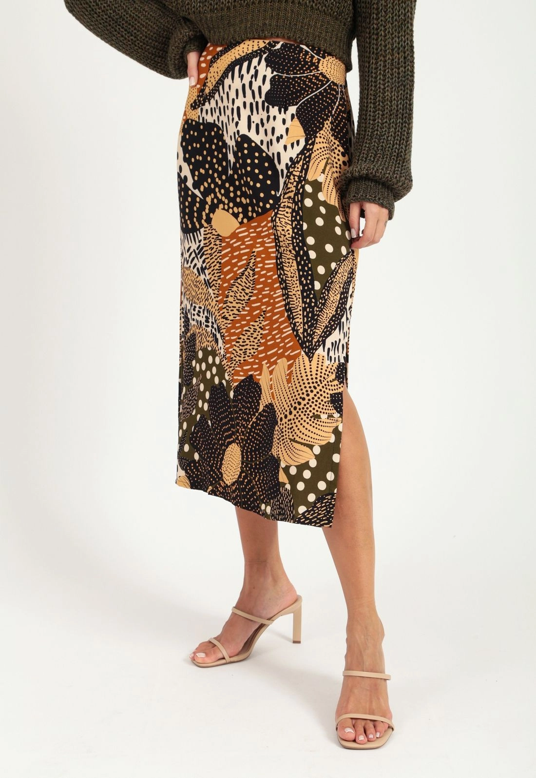 Saia Midi Estampada Maxi Floral Com Fenda