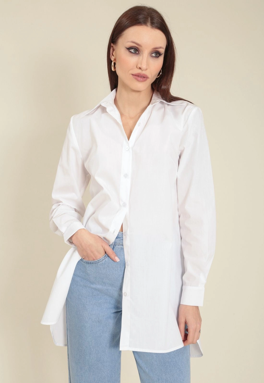 Camisa Tricoline Manga Longa Alongada