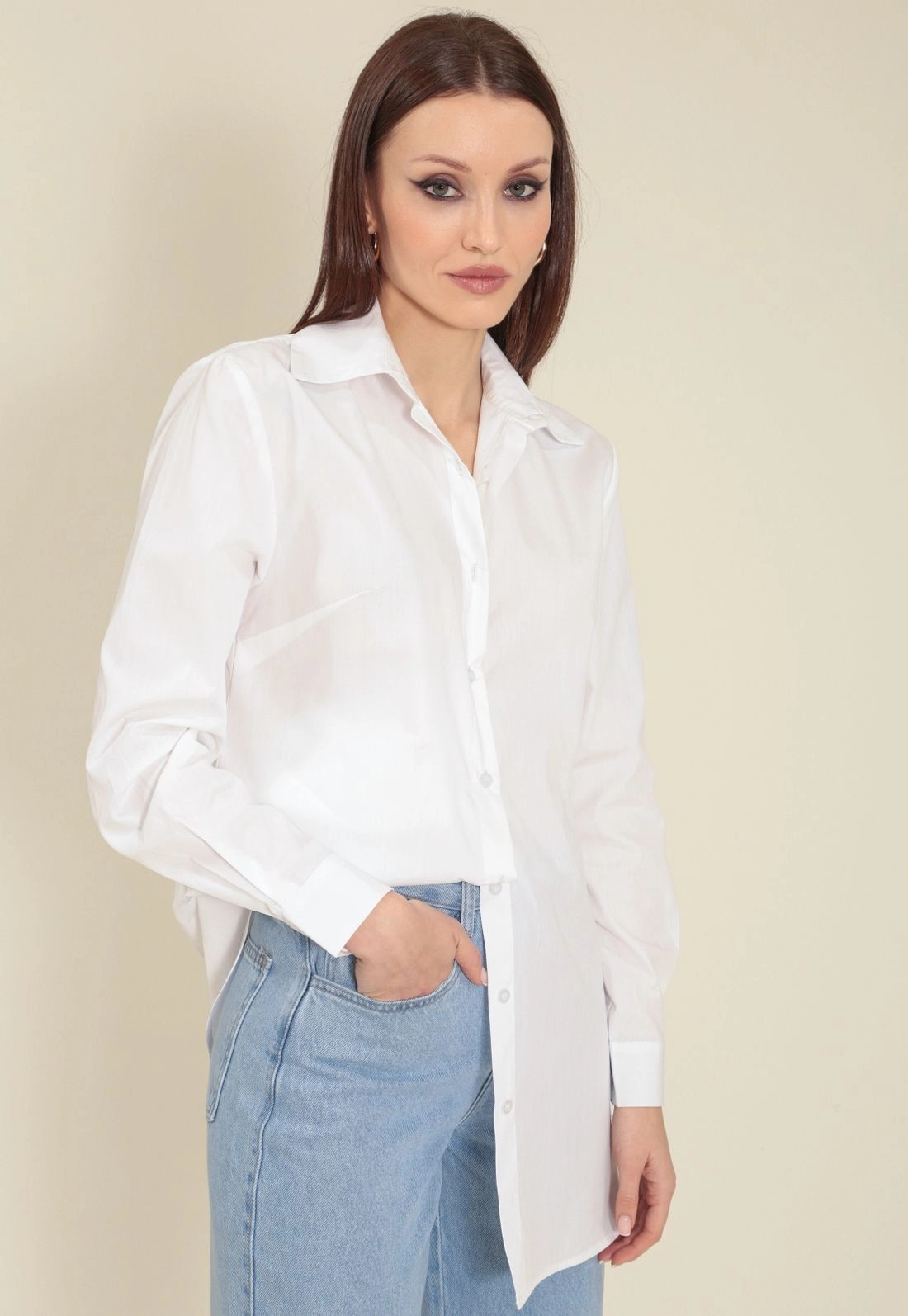 Camisa Tricoline Manga Longa Alongada