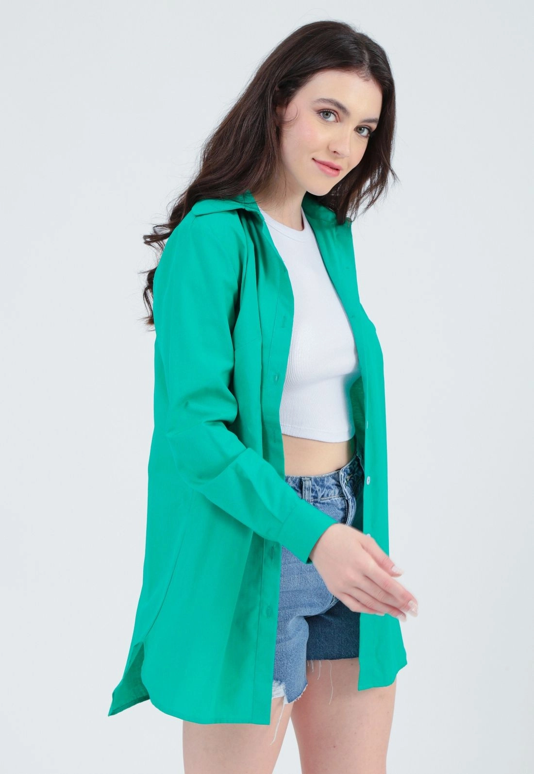 Camisa Tricoline Manga Longa Alongada