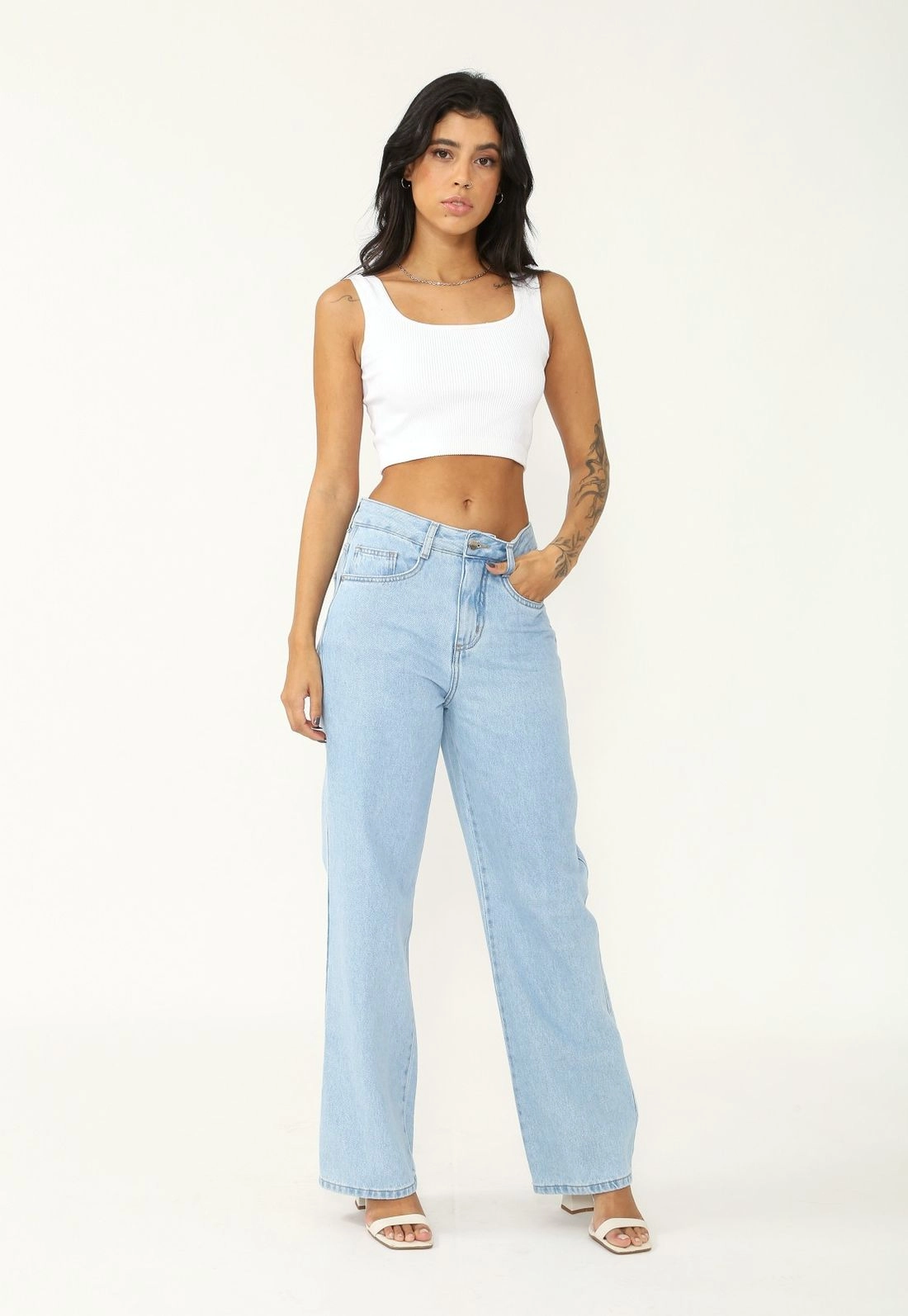 Calça Jeans Reta Azul Claro
