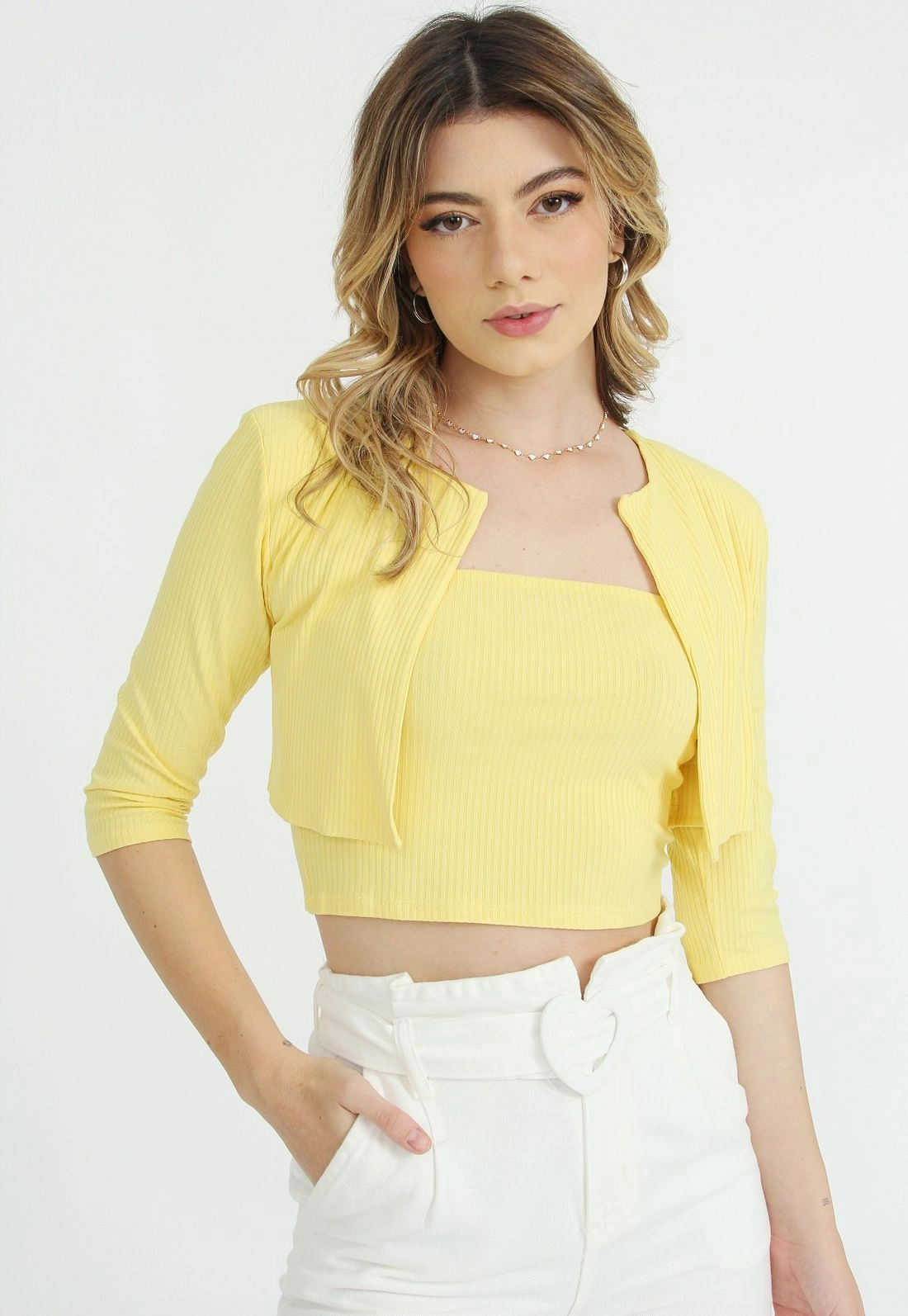 Conjunto Twin Set Canelado Com Top