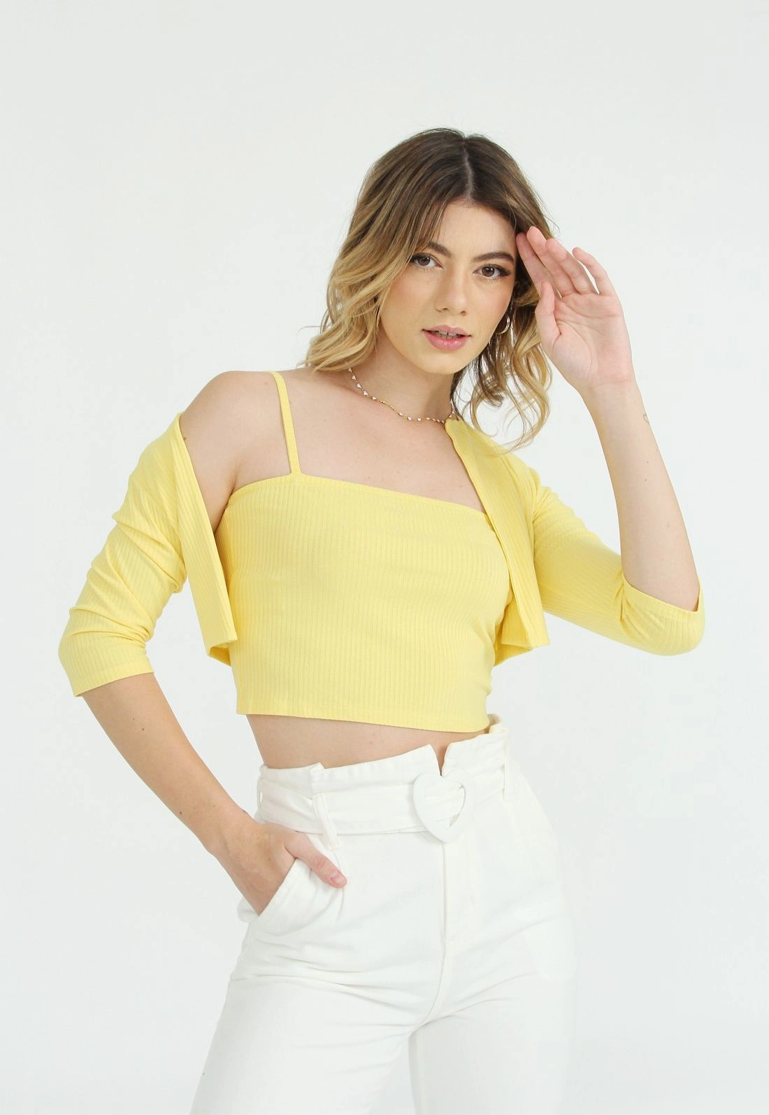 Conjunto Twin Set Canelado Com Top