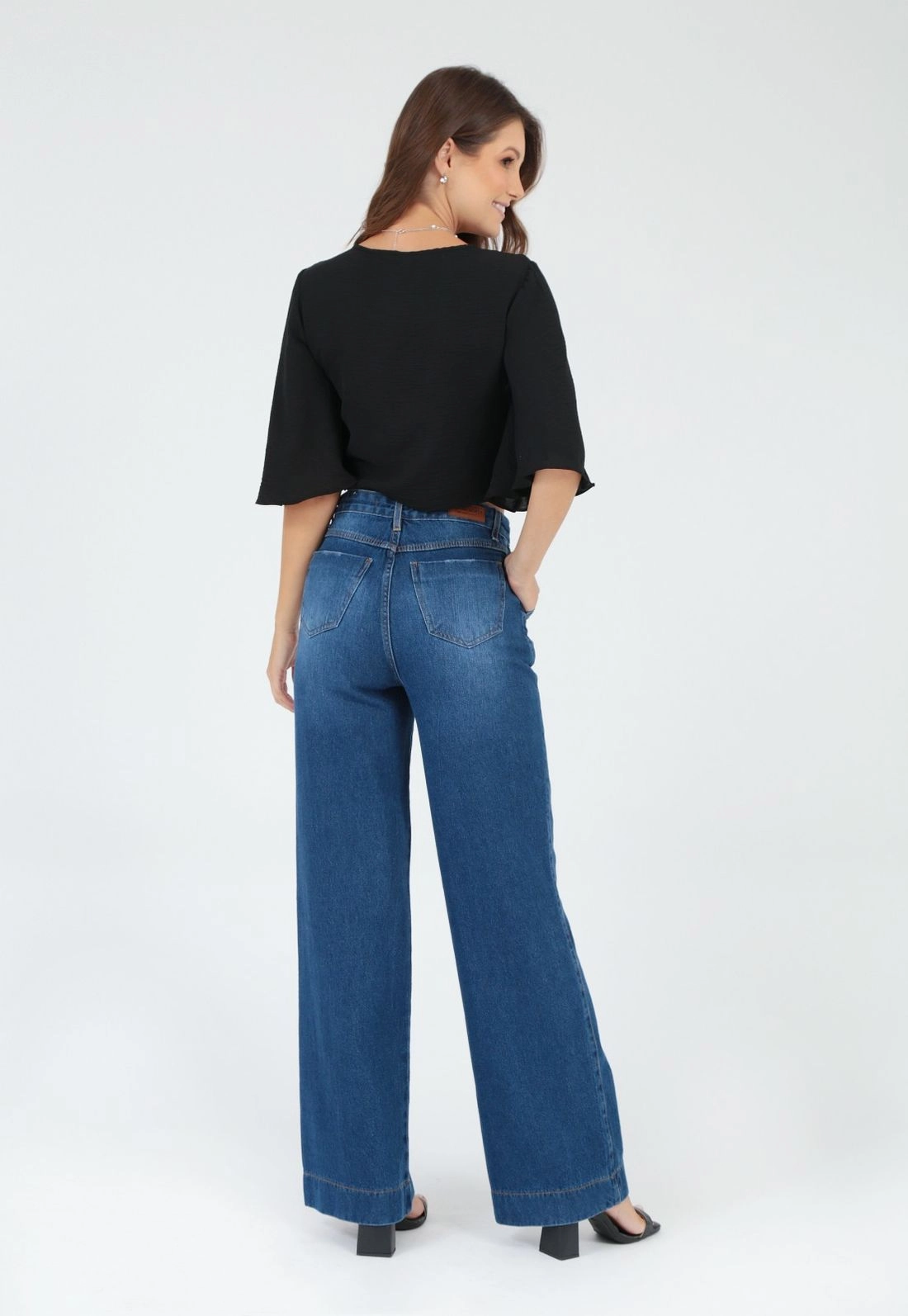 Calça Jeans Wide Leg Escura