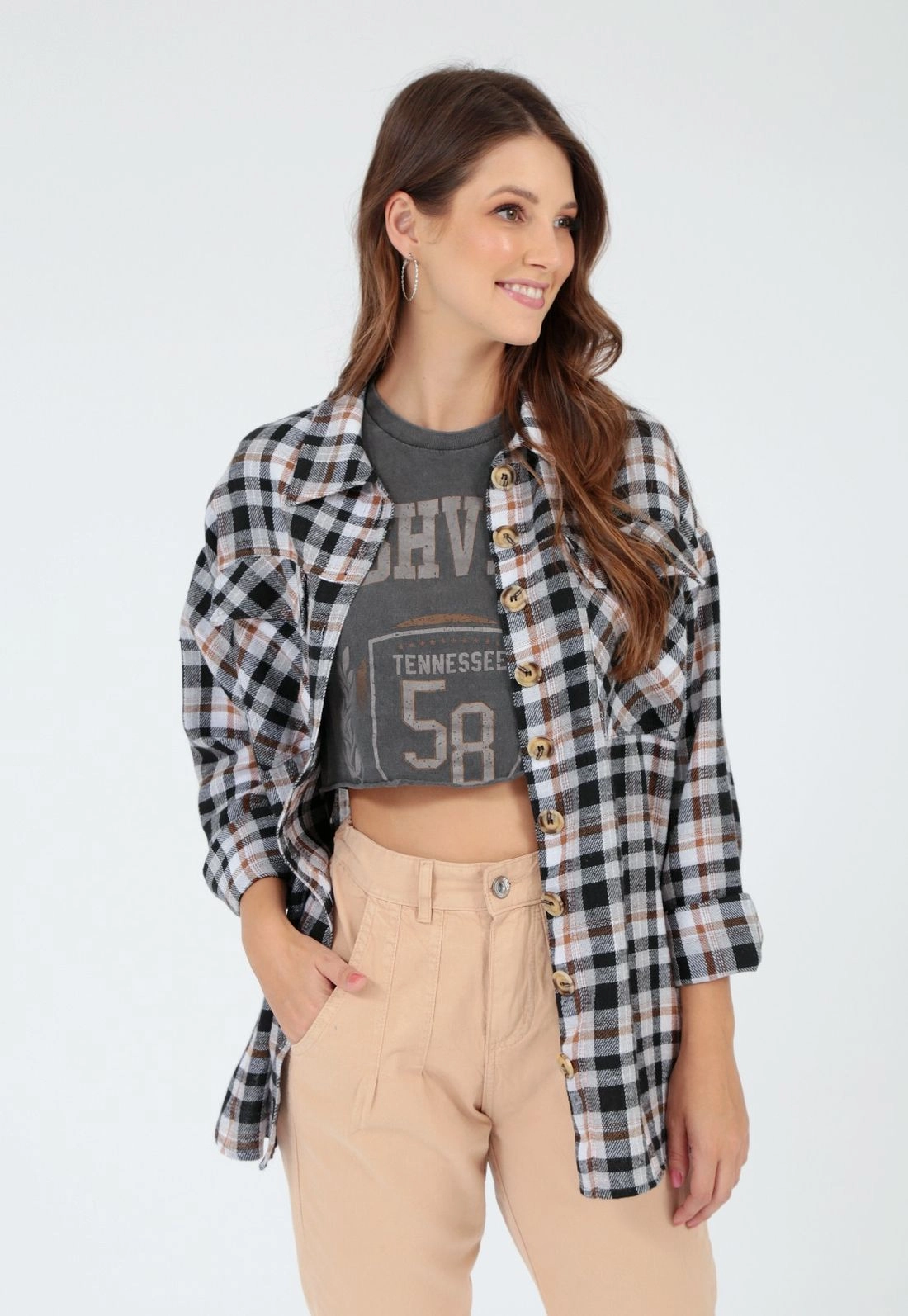 Camisa Alongada Flanela Xadrez P
