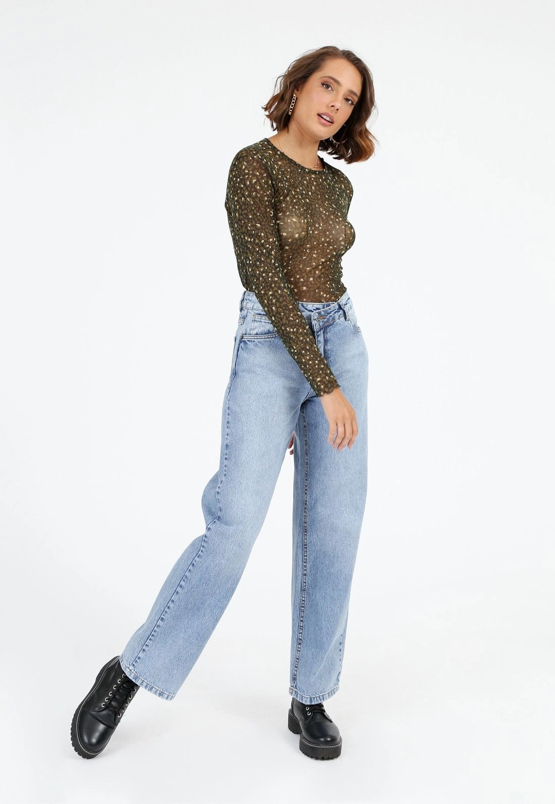 Calça Jeans Wide Leg Cós Deslocado