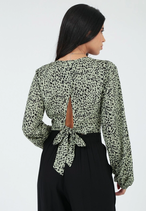 Blusa Cropped Manga Longa Estampado