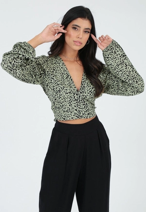 Blusa Cropped Manga Longa Estampado