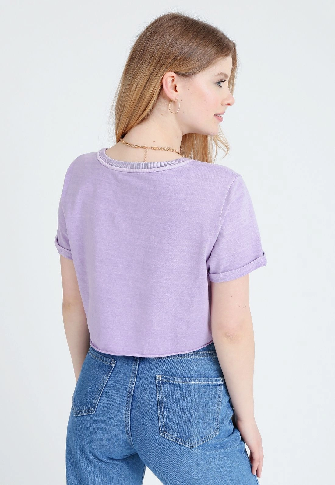 Camiseta Cropped Em Meia Malha Estonada Basica