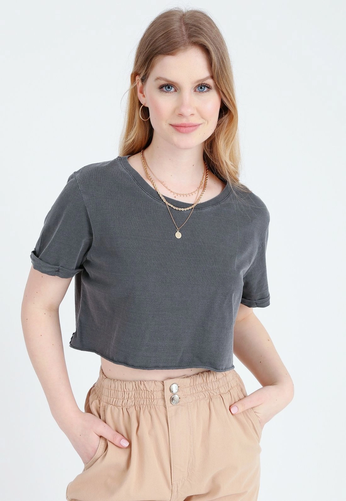 Camiseta Cropped Em Meia Malha Estonada Basica