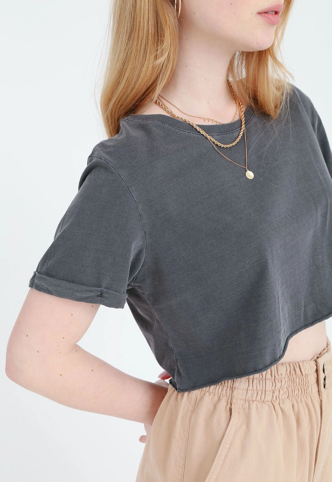Camiseta Cropped Em Meia Malha Estonada Basica