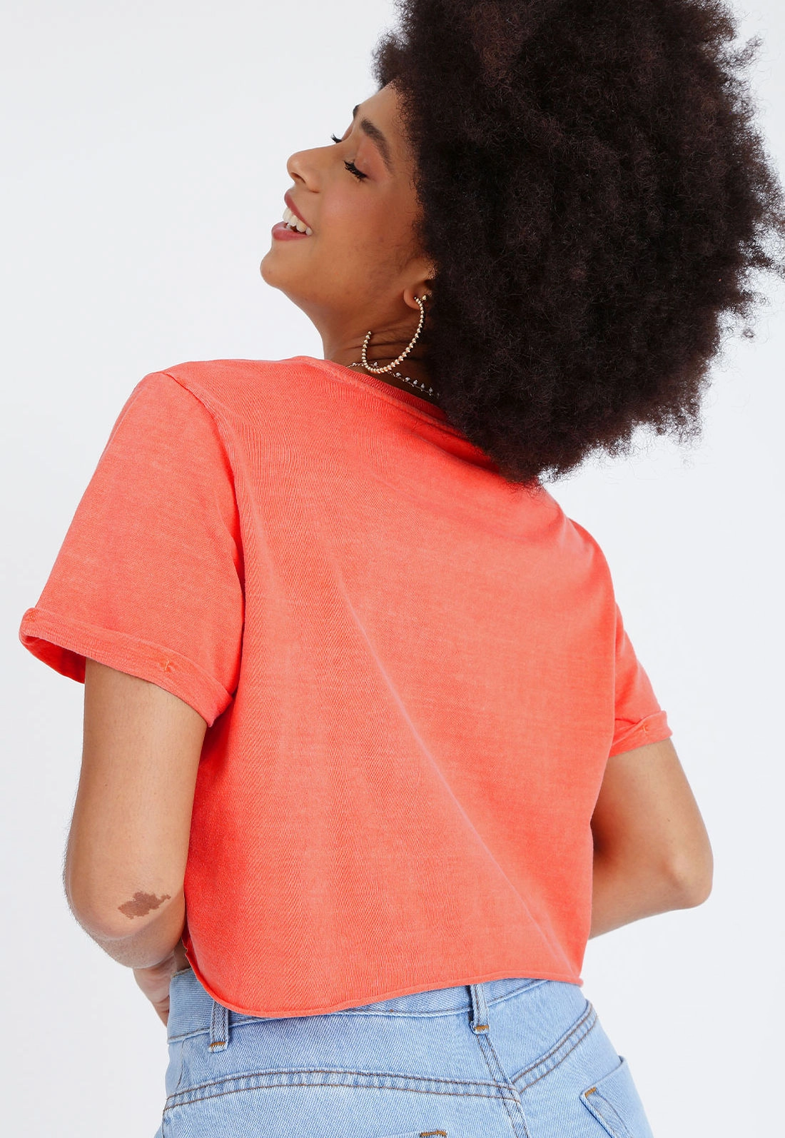 Camiseta Cropped Em Meia Malha Estonada Basica