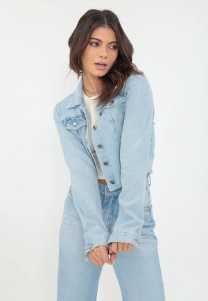 Jaqueta Jeans Cropped Manga Longa