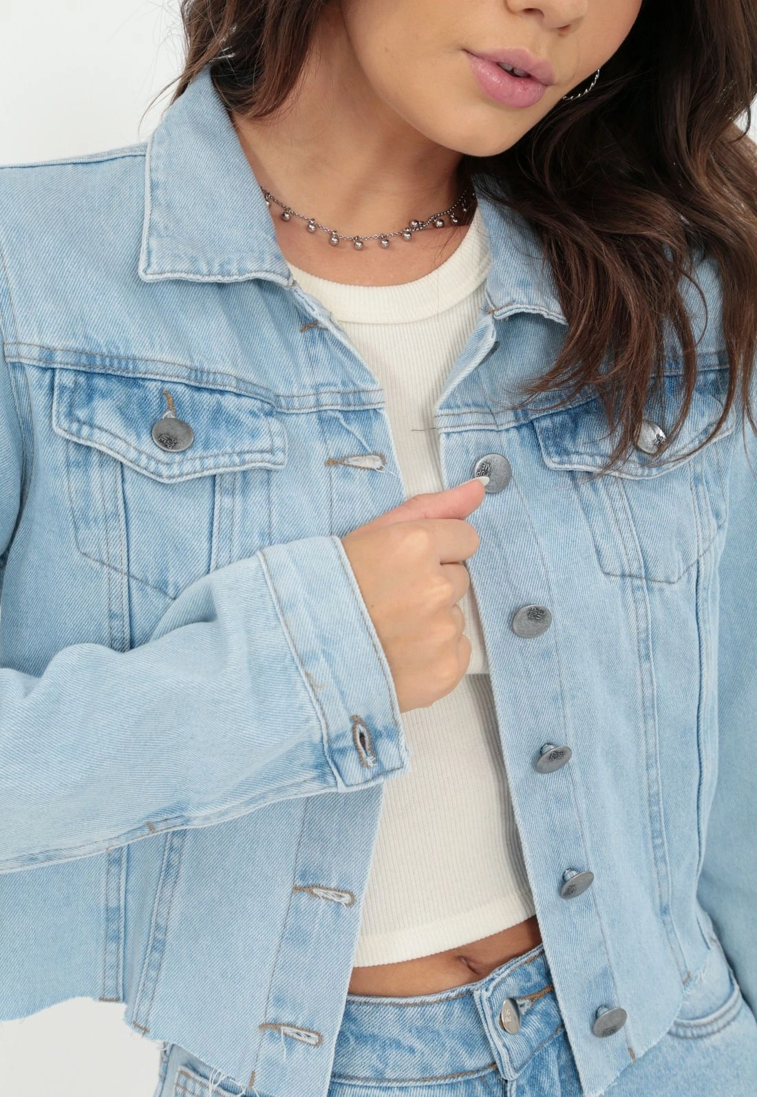Jaqueta Jeans Cropped Manga Longa