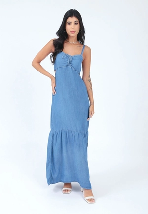 Vestido Lyocel Jeans Longo Alça