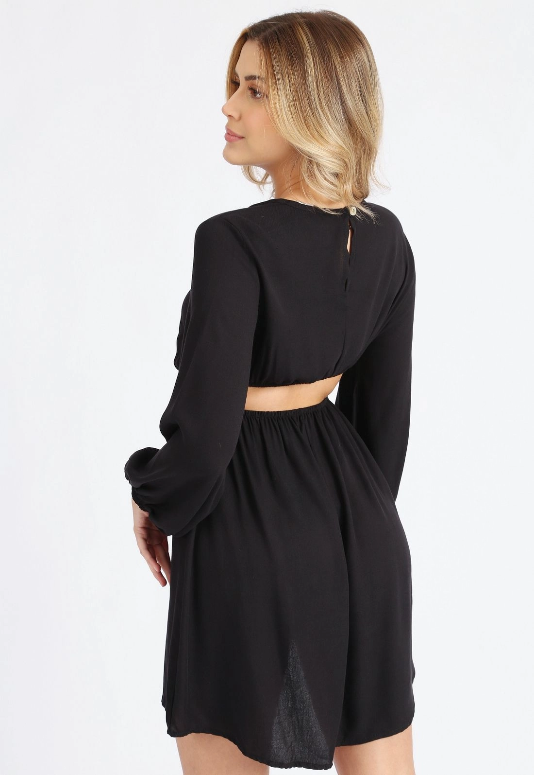 Vestido Twill Manga Longa Abertura