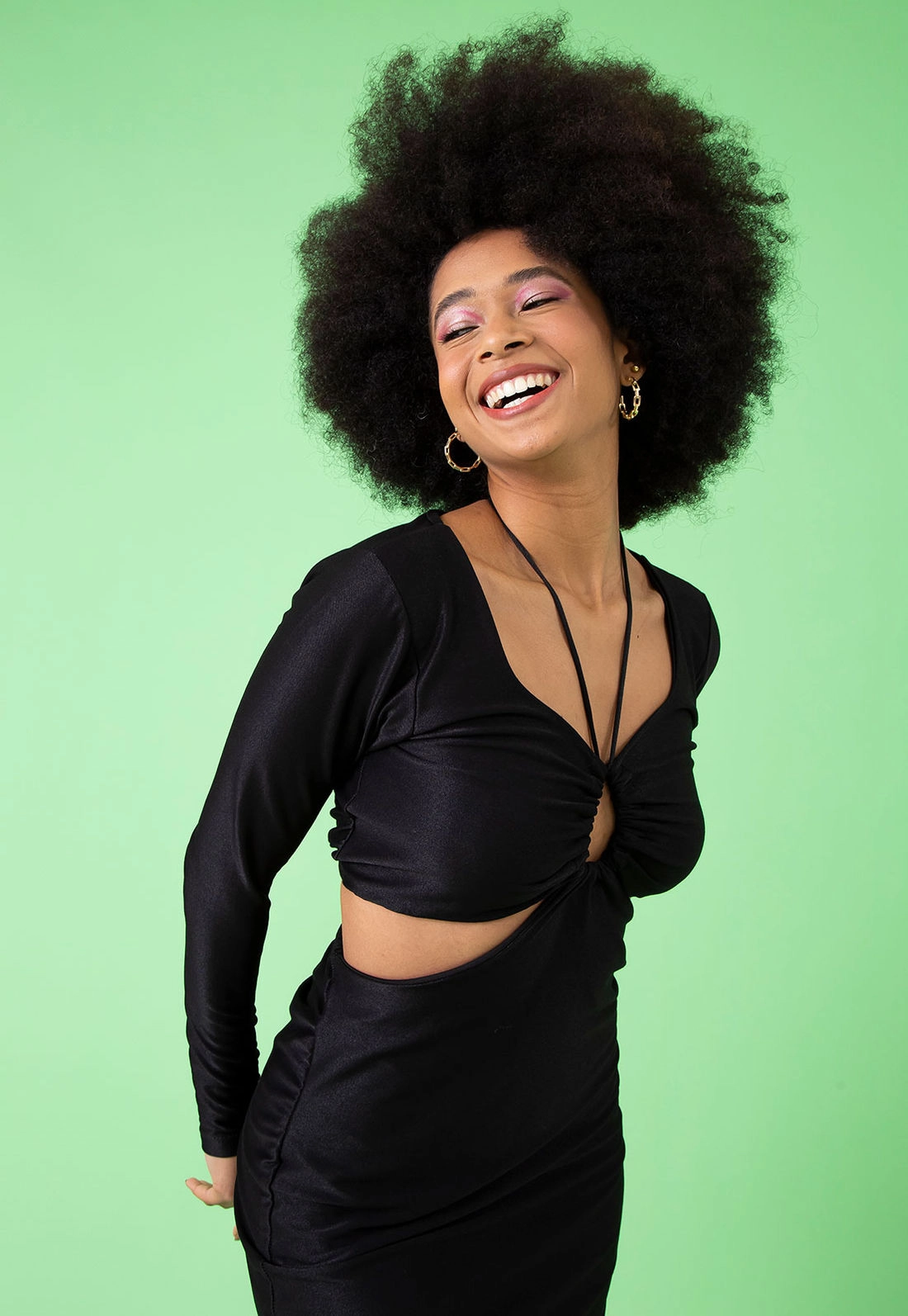 Vestido Malha Manga Longa Vazado