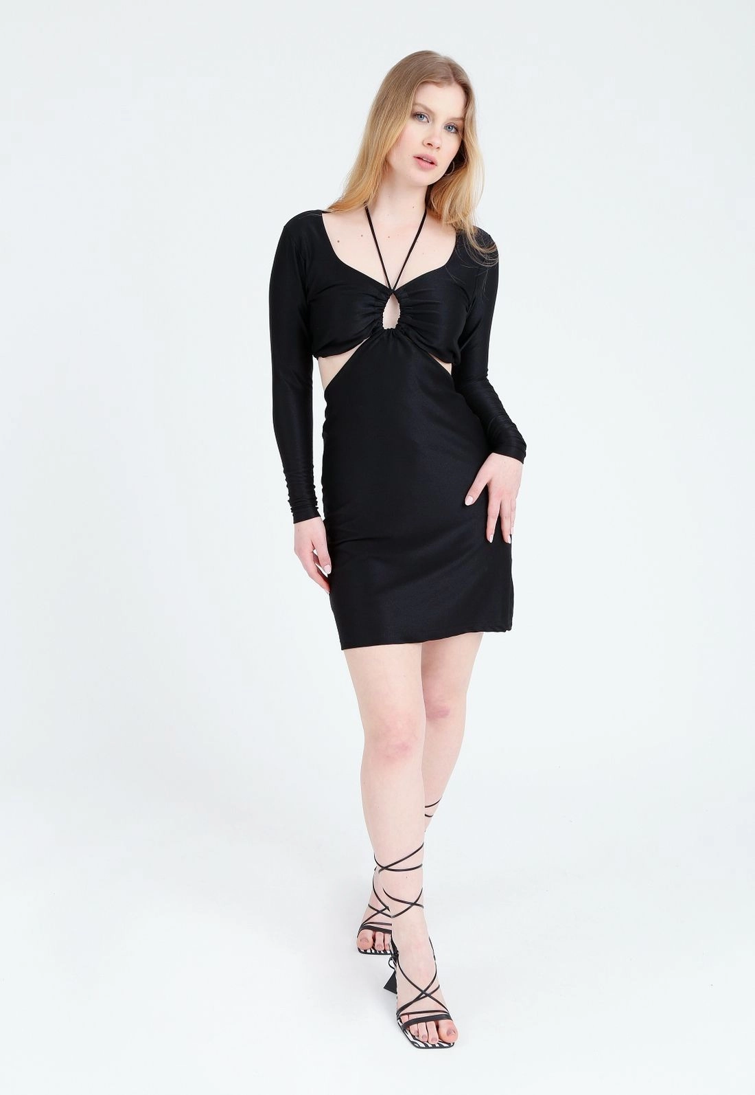 Vestido Malha Manga Longa Vazado