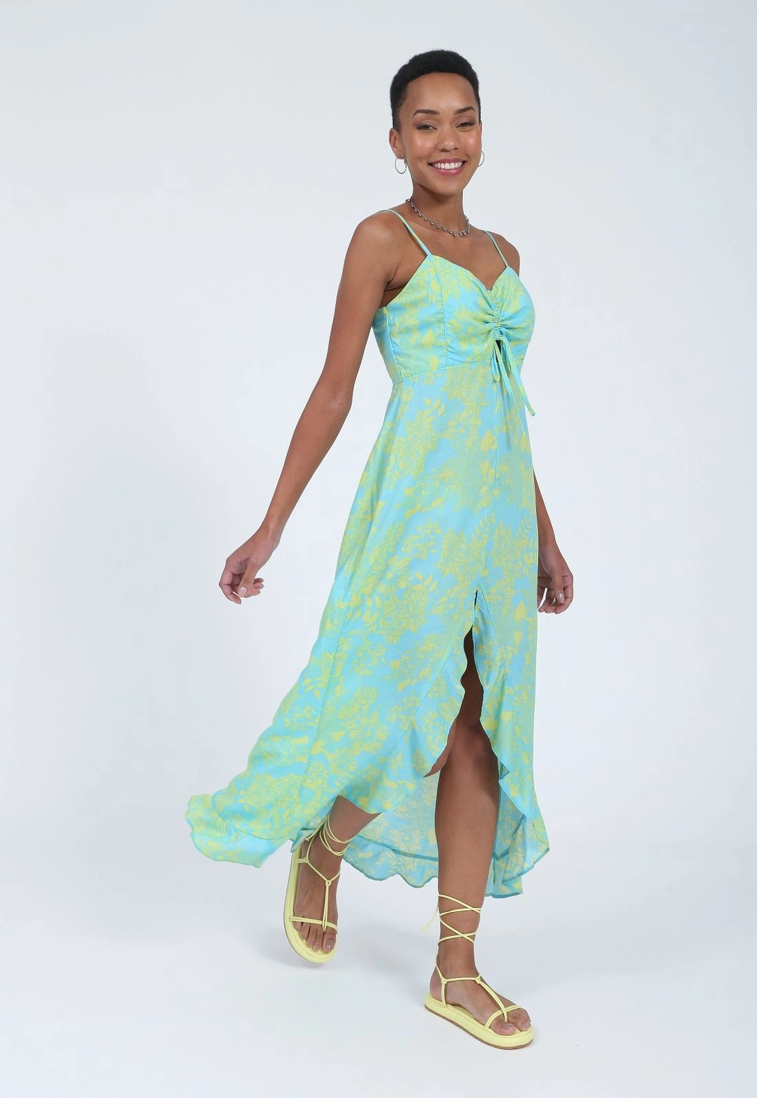 Vestido Viscose Alça Mullet Babado