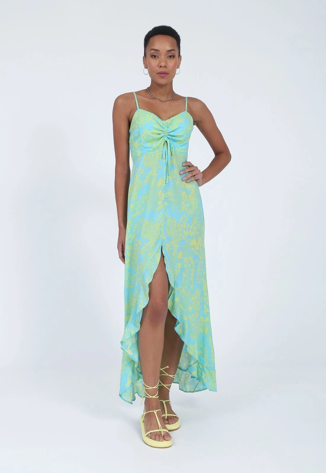 Vestido Viscose Alça Mullet Babado