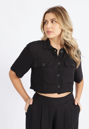 Camisa Cropped Twill Bolso