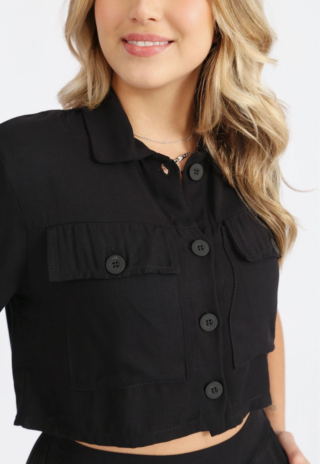 Camisa Cropped Twill Bolso