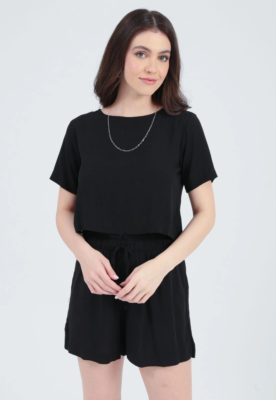 Blusa Manga Curta Decote Redondo