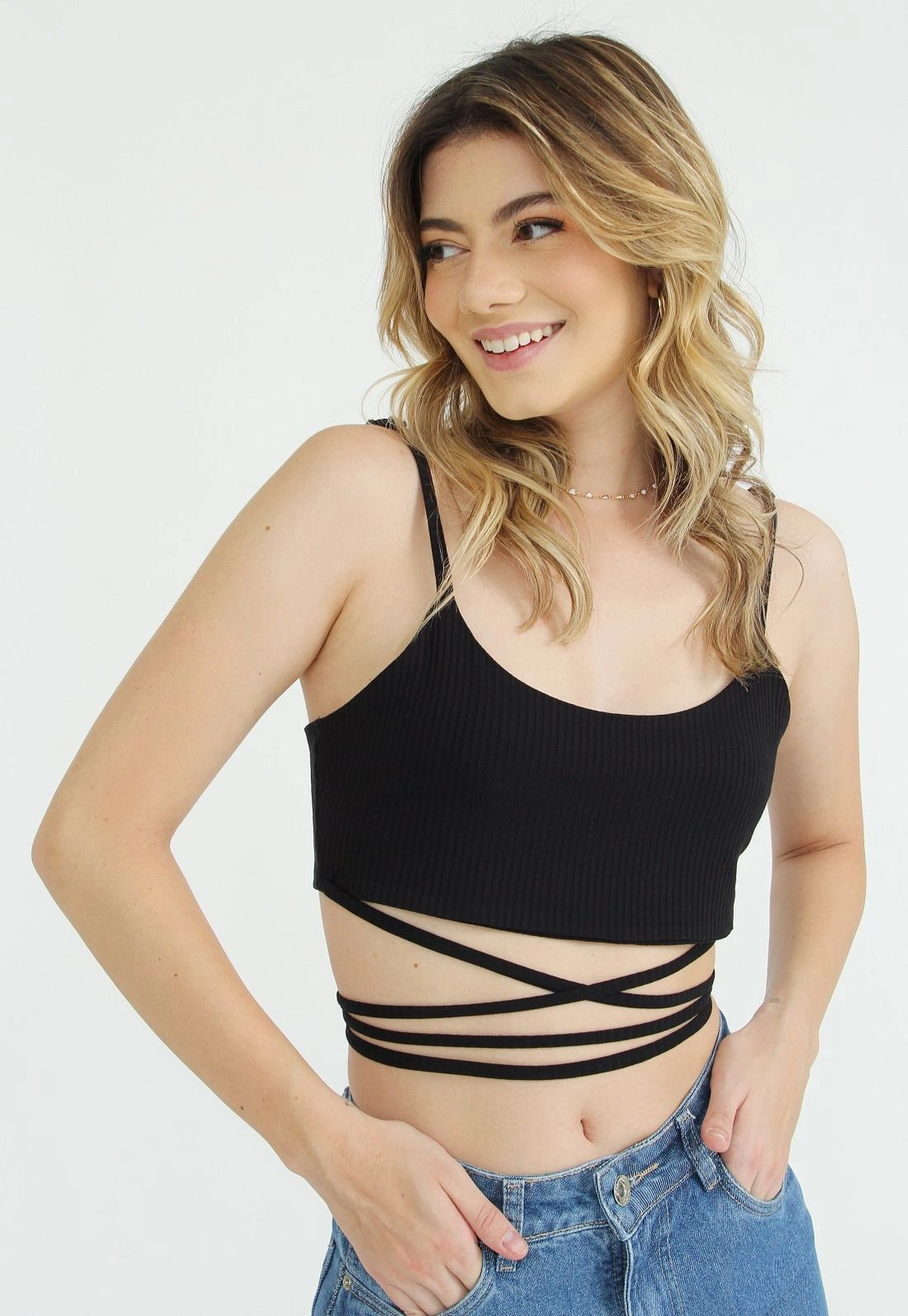 Blusa Cropped Alça Amarração