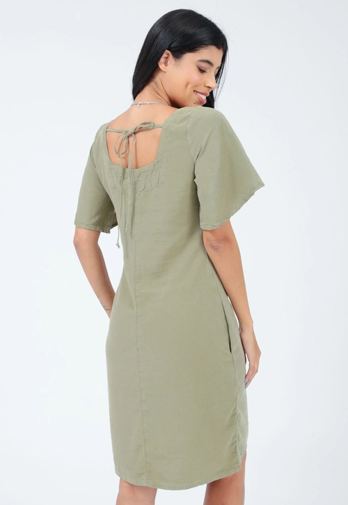 Vestido Lyocel Manga Curta Bolso