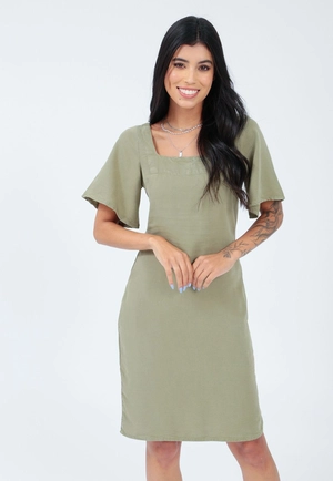 Vestido Lyocel Manga Curta Bolso