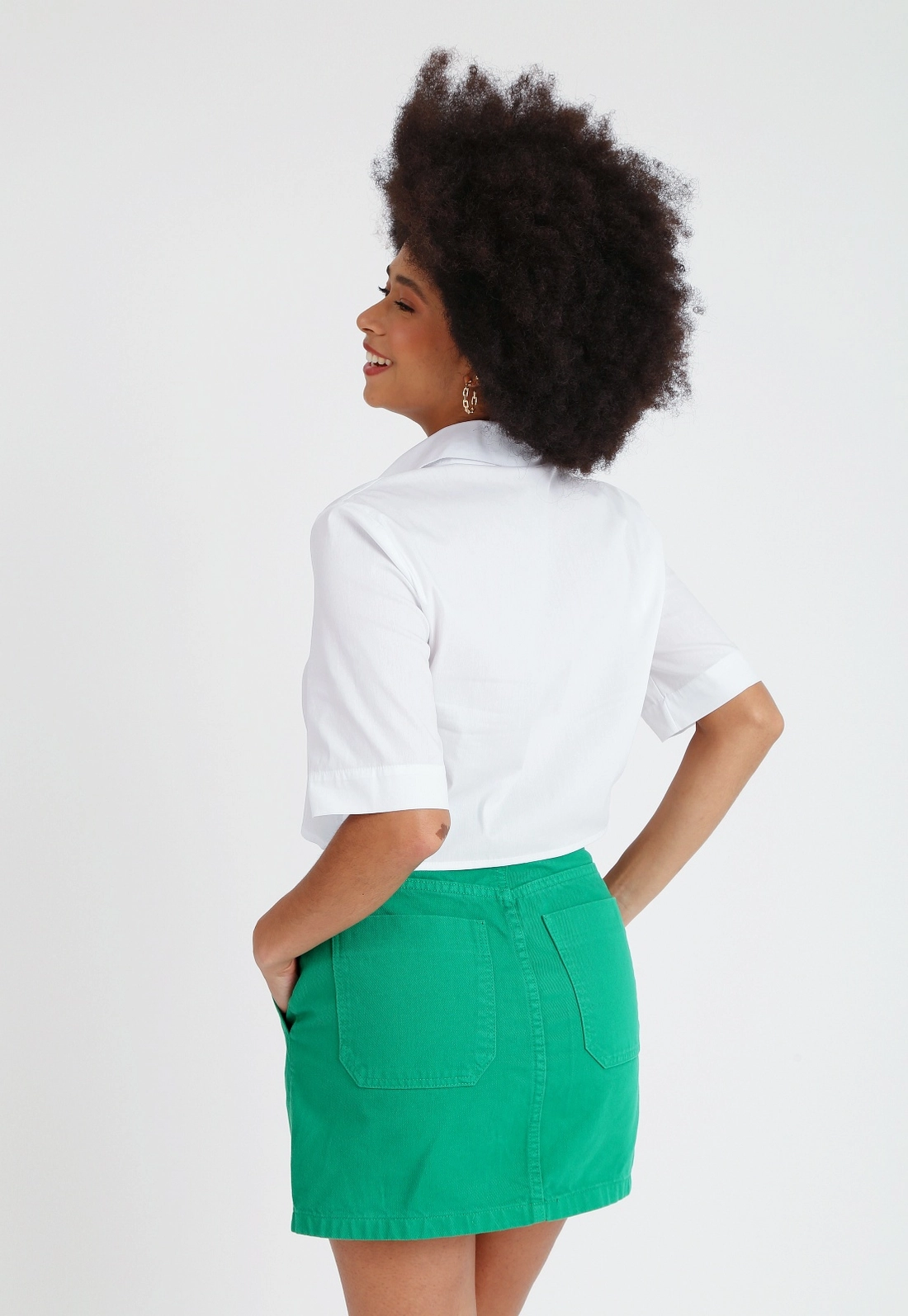 Camisa Cropped Tricoline Manga Curta