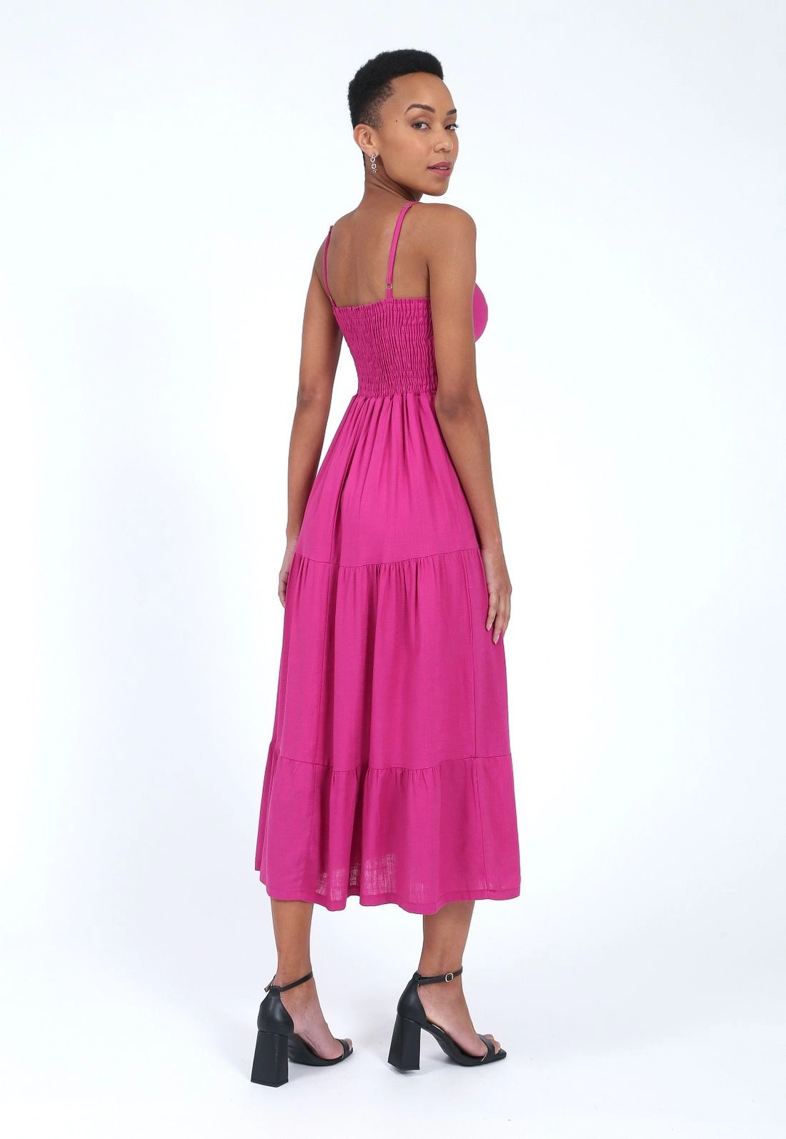Vestido Linho Soft Alca Midi Recortes