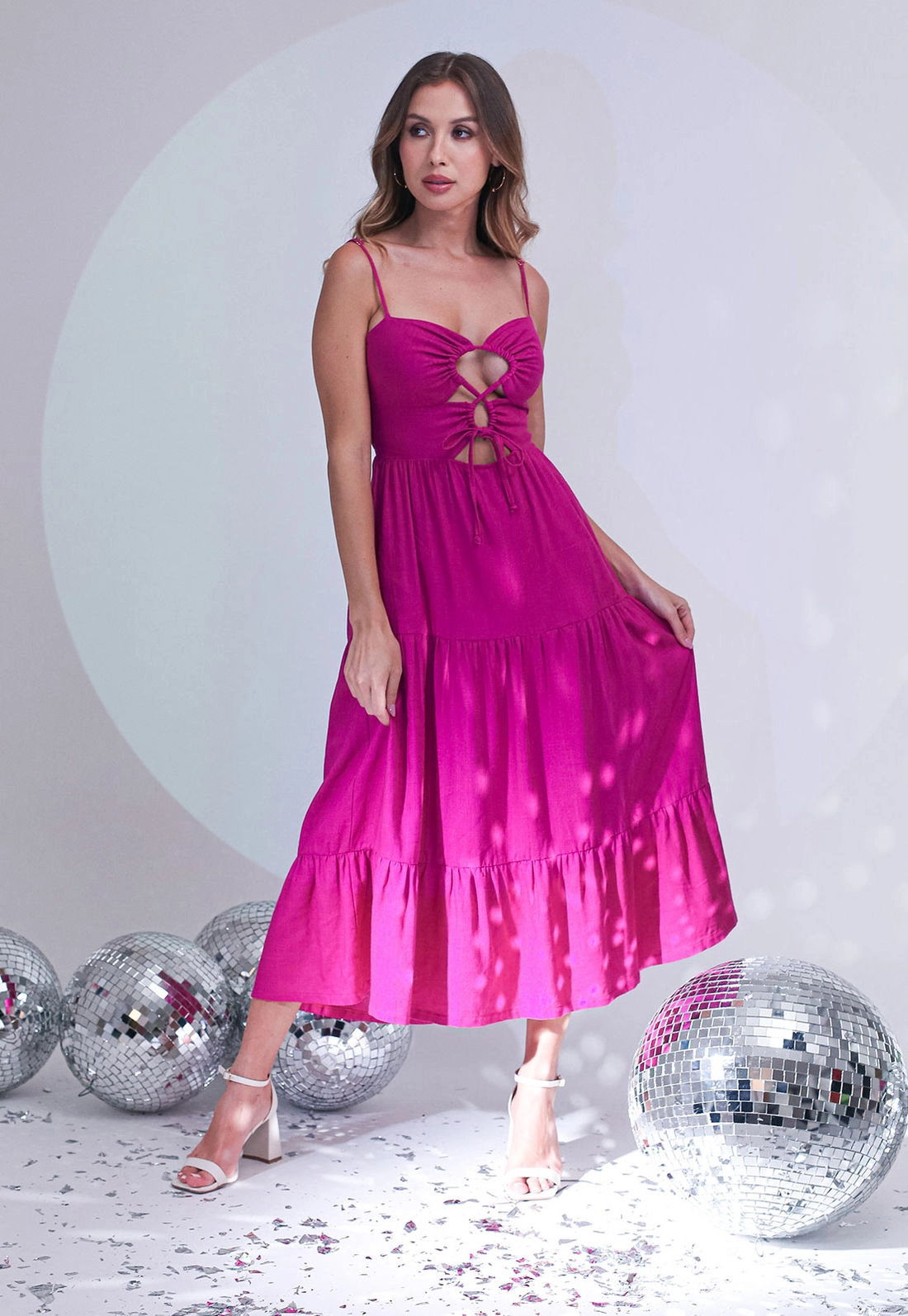 Vestido Linho Soft Alca Midi Recortes