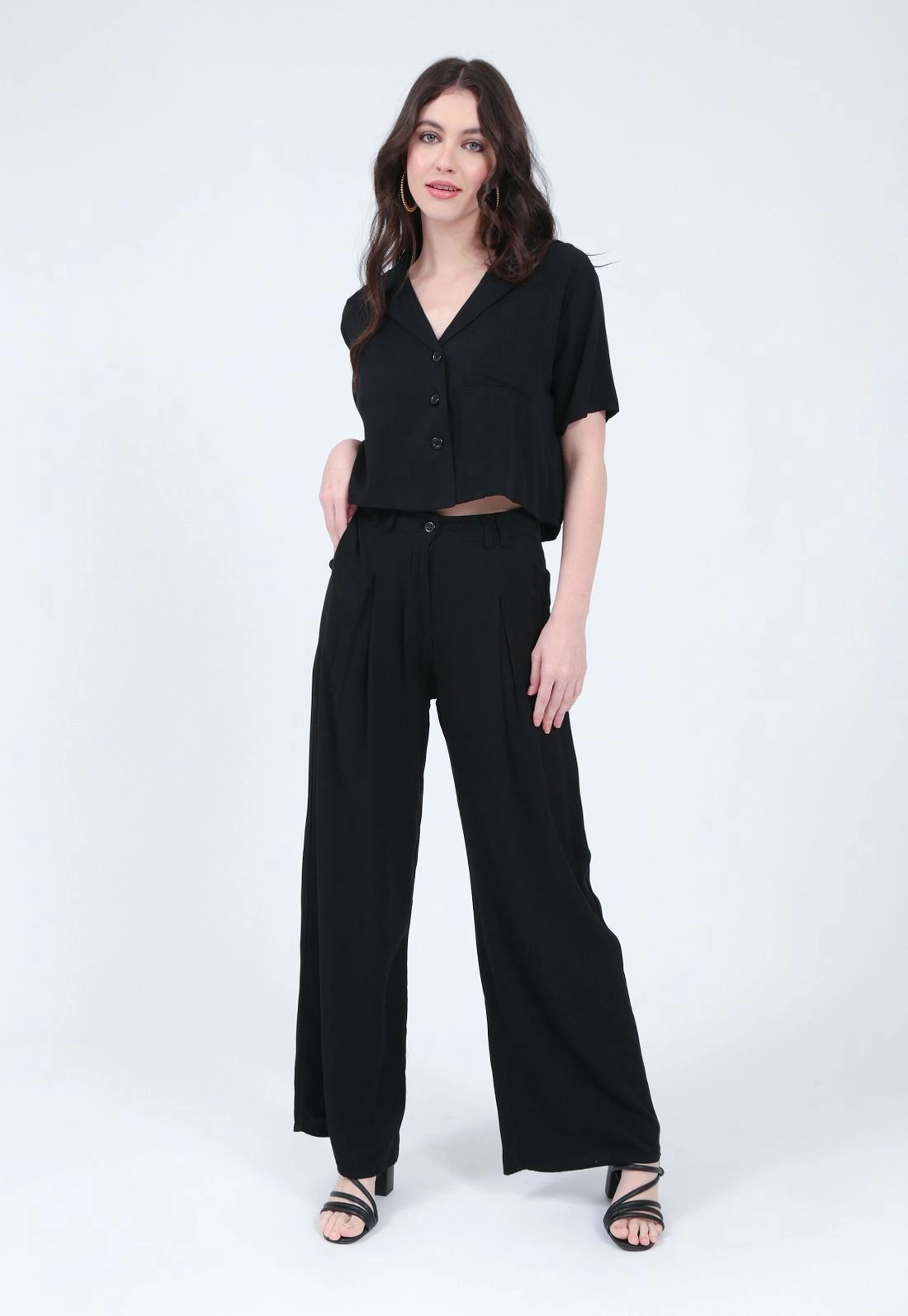 Calça Viscose Wide Leg Prega