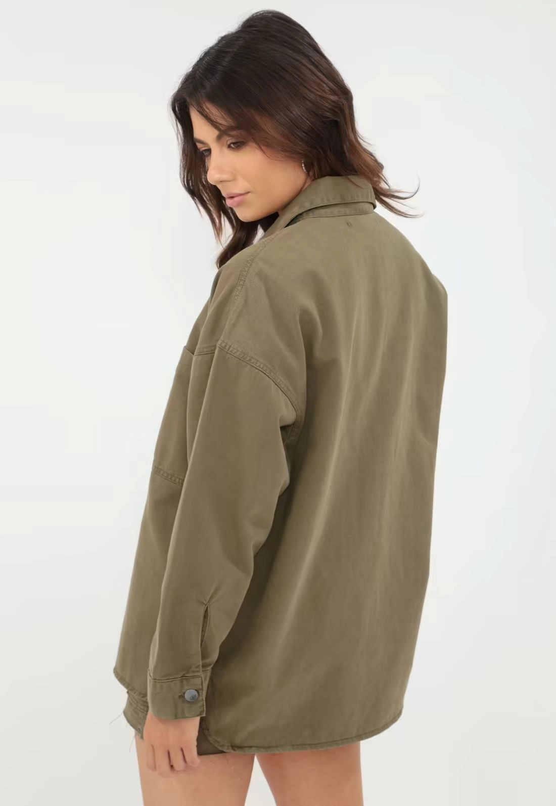 Camisa Sarja Manga Longa Oversized Bolso Frontal