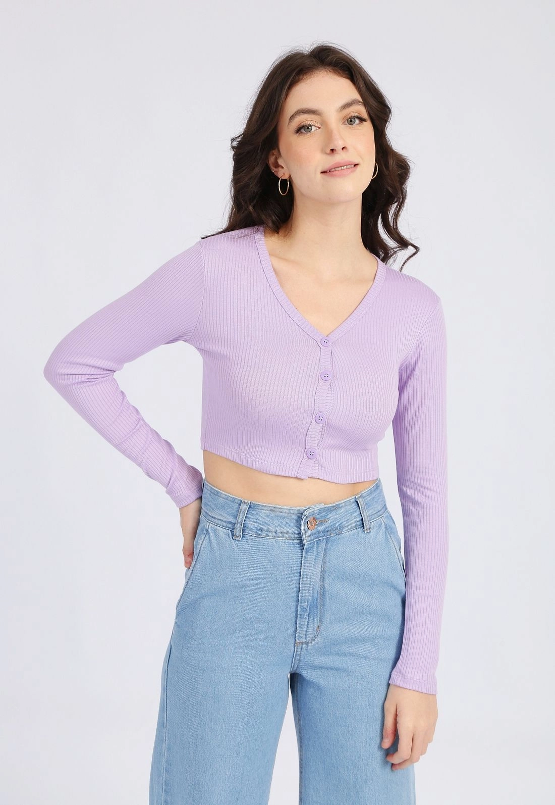 Cardigan Canelado Manga Longa