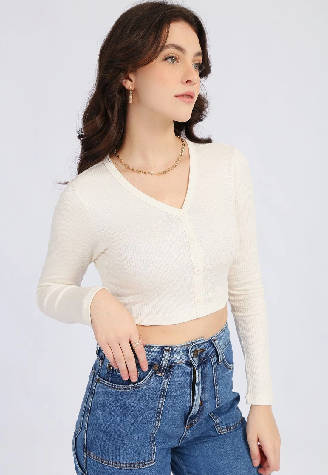 Cardigan Canelado Manga Longa