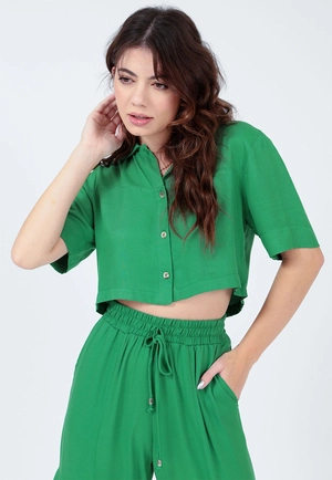 Camisa Cropped Manga Curta Lisa