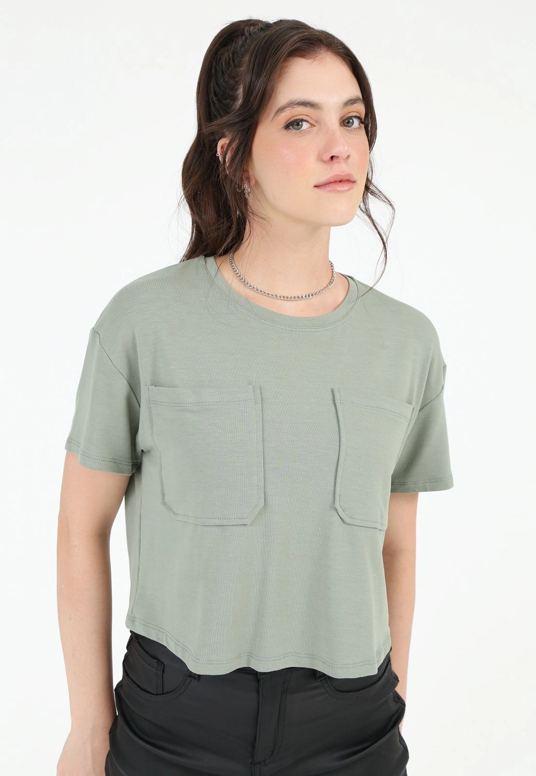 Blusa Moletinho Manga Curta Bolso