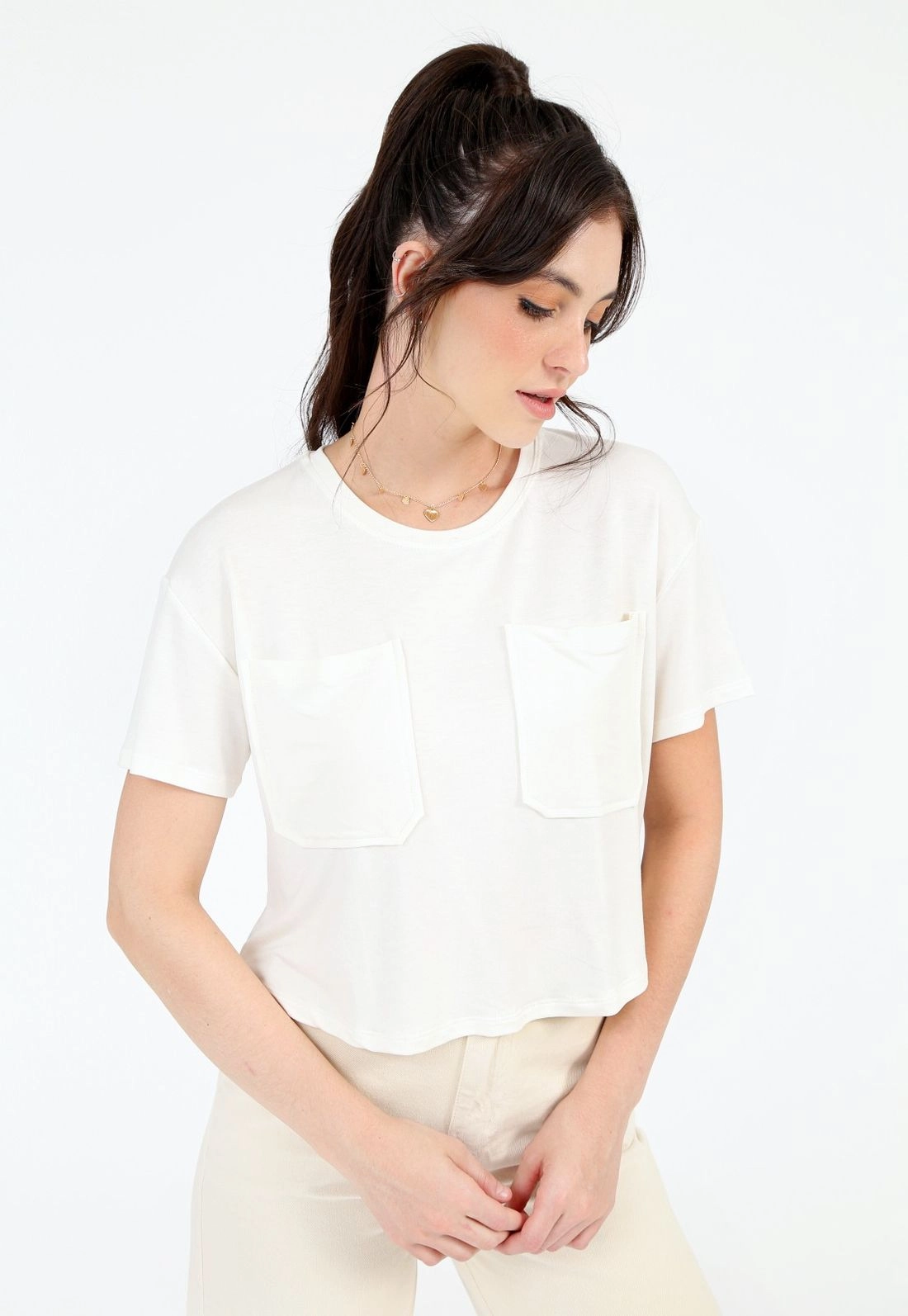 Blusa Moletinho Manga Curta Bolso