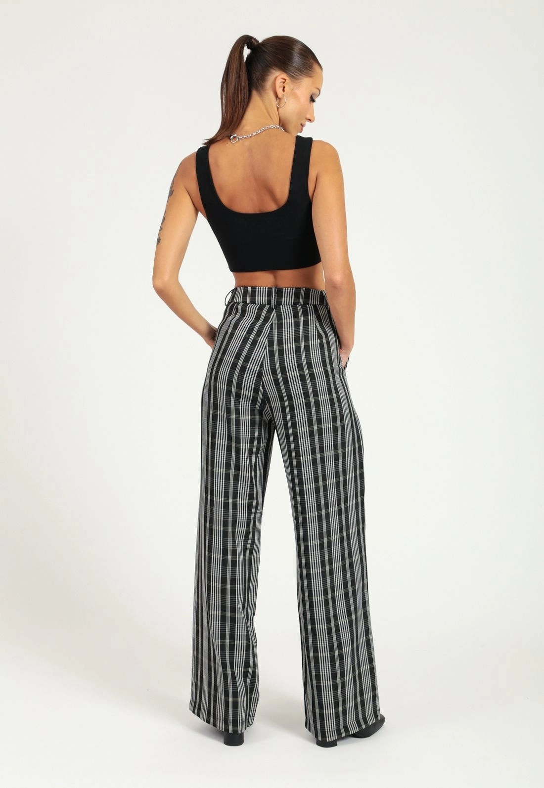 Calça Crepe Xadrez Wide Leg