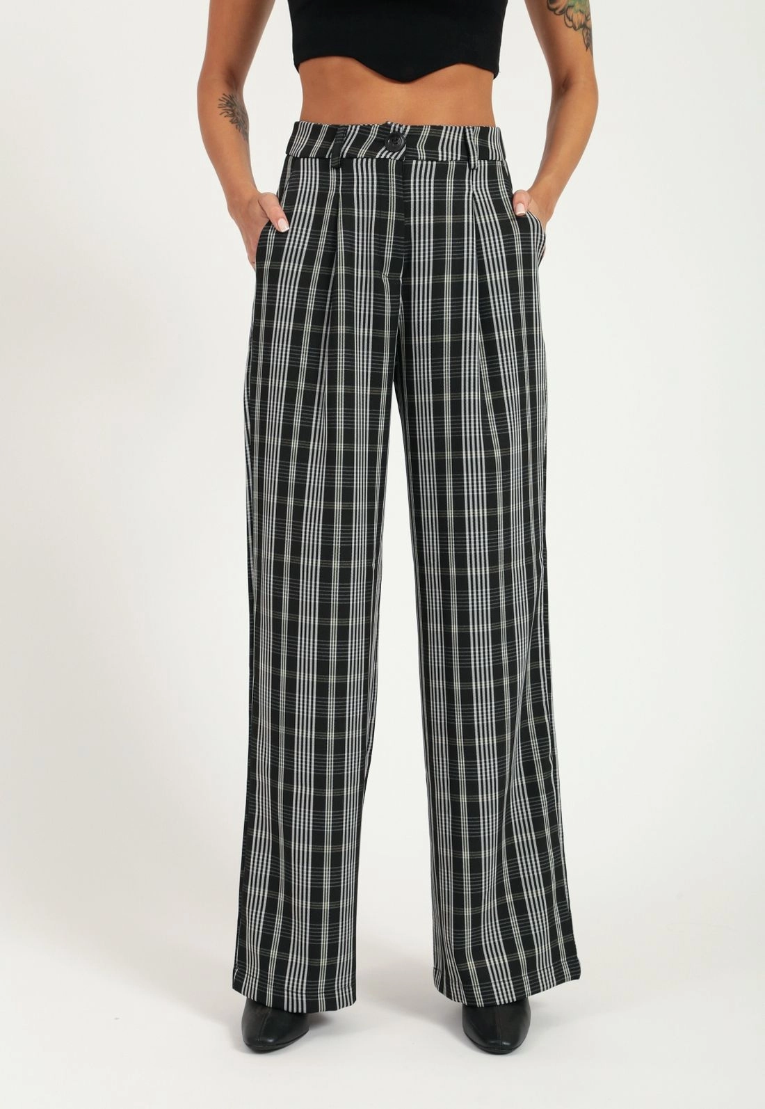 Calça Crepe Xadrez Wide Leg
